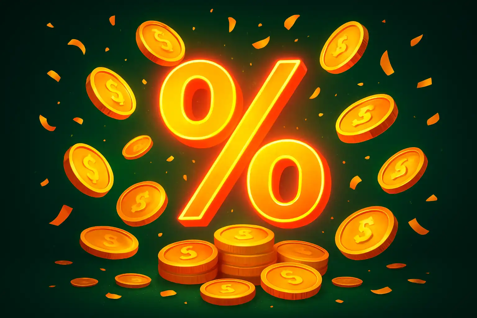Bonus coins and a percentage symbol illustrating the WinsRoyal Casino welcome offer